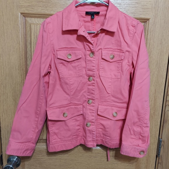 Talbots Petites Pink Utility Jacket with Lace-Up Back Women Medium Petite - Picture 1 of 6